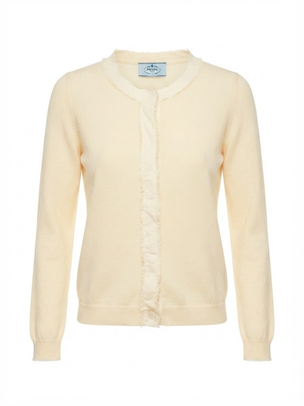 Prada Cream Lightweight Frayed-Trim Cardigan